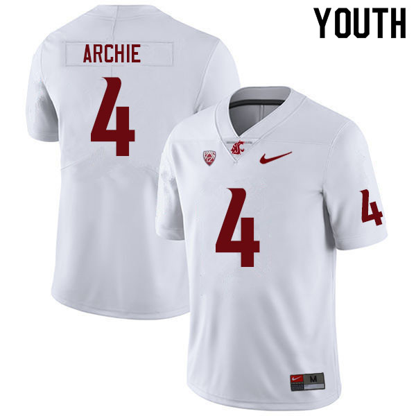 Youth #4 Armauni Archie Washington State Cougars College Football Jerseys Sale-White - Click Image to Close